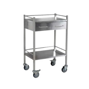 Coche de curaciones con ruedas de 2 gavetas de metal y acero inoxidable