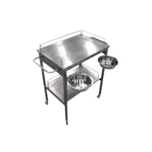 Coche de curaciones con rueda con cubeta de acero inoxidable